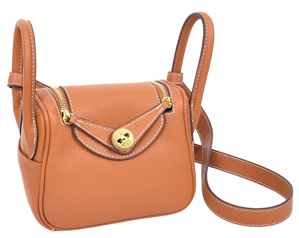 Regina Women's Faux Leather Mini Shoulder Strap Bag Brown-8