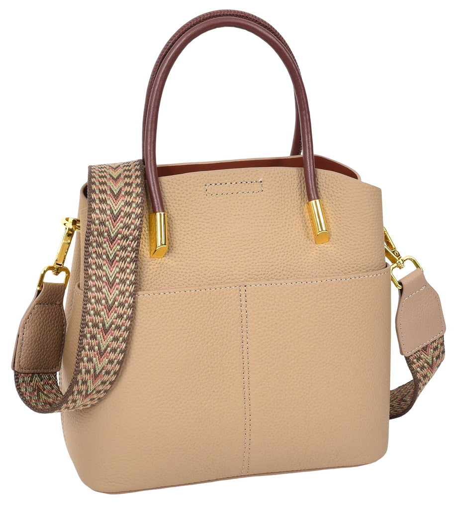 Winnipeg Women Leather Top Handle Shoulder Bag Beige-7