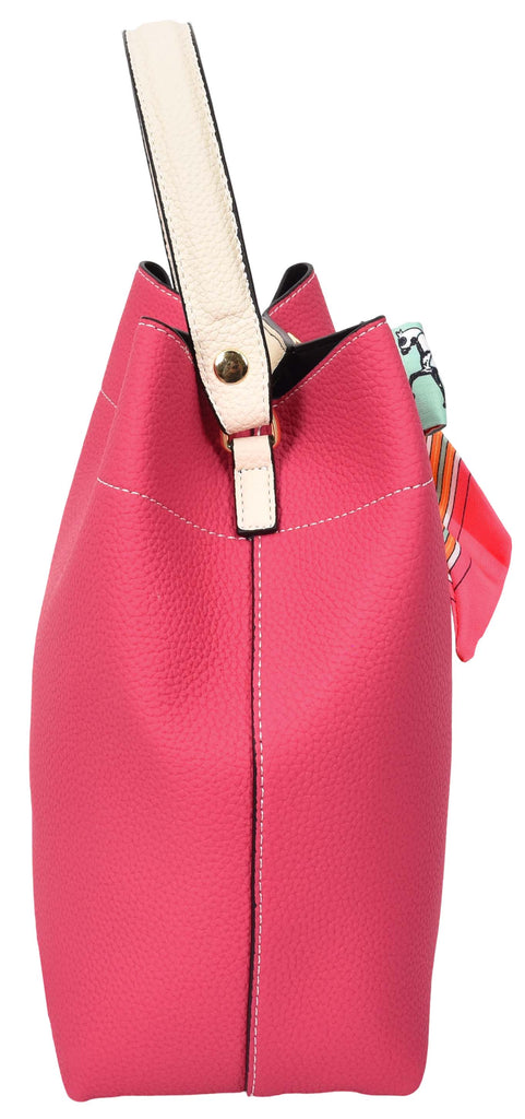 Adele  Women's Faux Leather Large Tote Cosmetics Shoulder Bag Pink-8