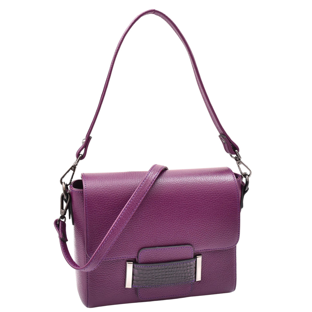 DR582 Women's Leather Adjustable Shoulder Strap Messenger Bag Purple 8