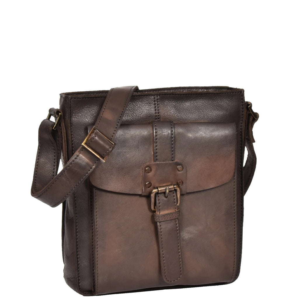 DR275 Mens Real Leather Vintage Body Bag Classic Brown 1