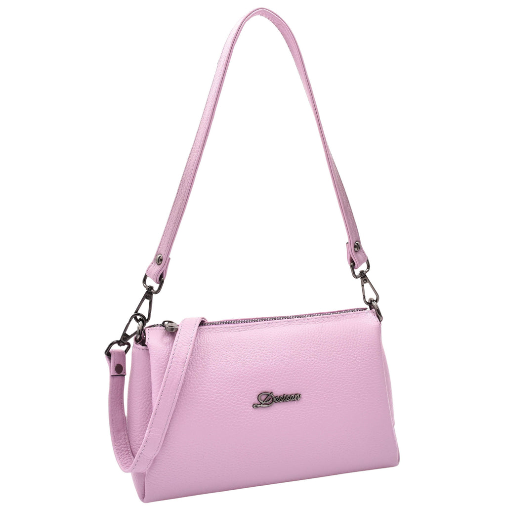 DR597 Women's Genuine Leather Small Zip Handbag Shoulder Bag Lilac 8