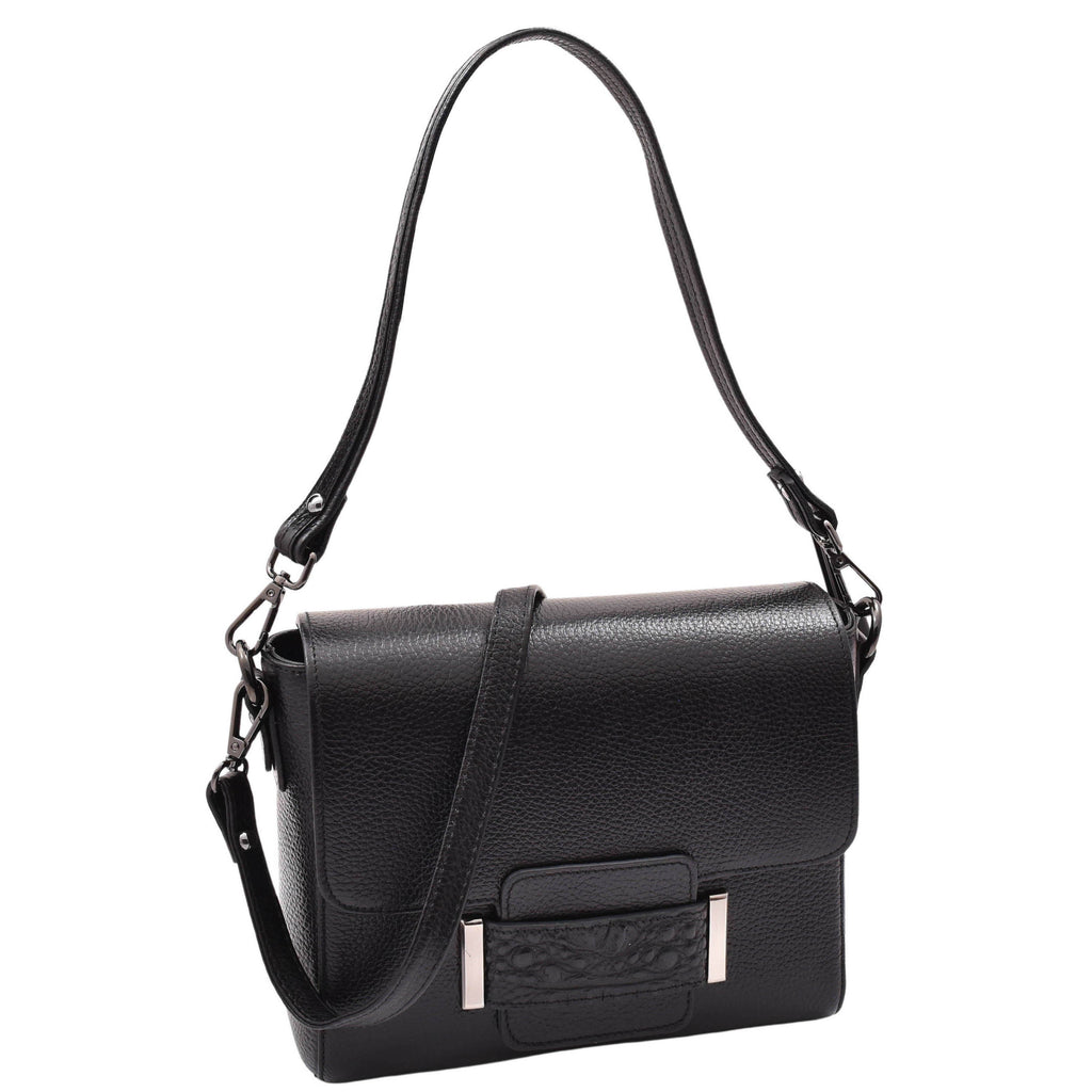 DR582 Women's Leather Adjustable Shoulder Strap Messenger Bag Black 7
