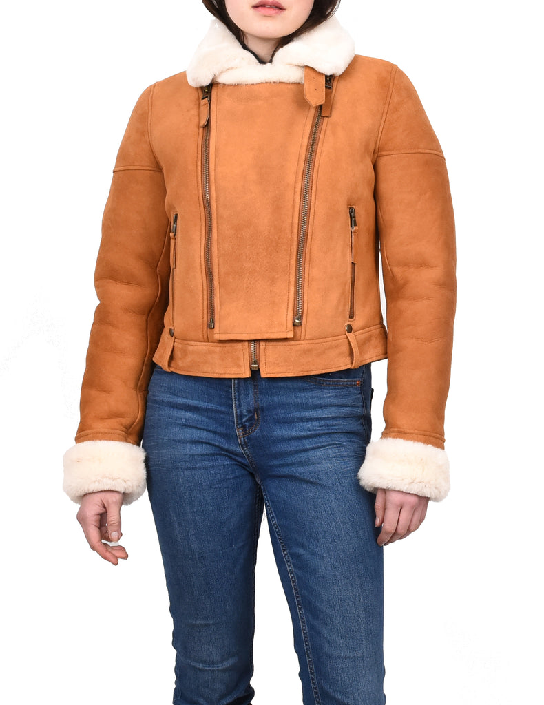 DR250 Women's Real Sheepskin Celebrity Style Jacket Tan 8