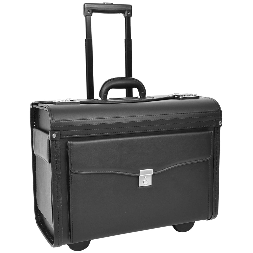 DR637 Durable Leather Cabin Wheeled Pilot Case Executive Laptop Bag Black 8