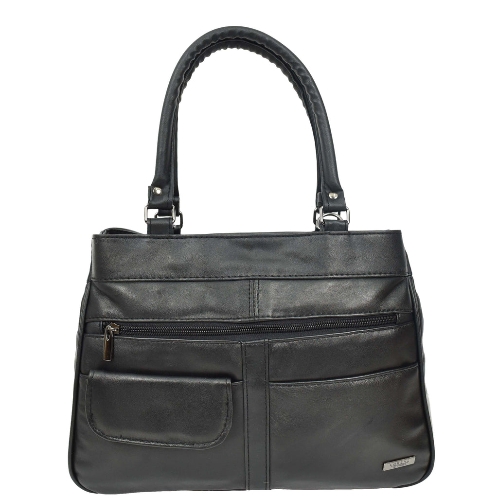 DR667 Women's Soft Genuine Leather Large Shoulder Bag Black 7