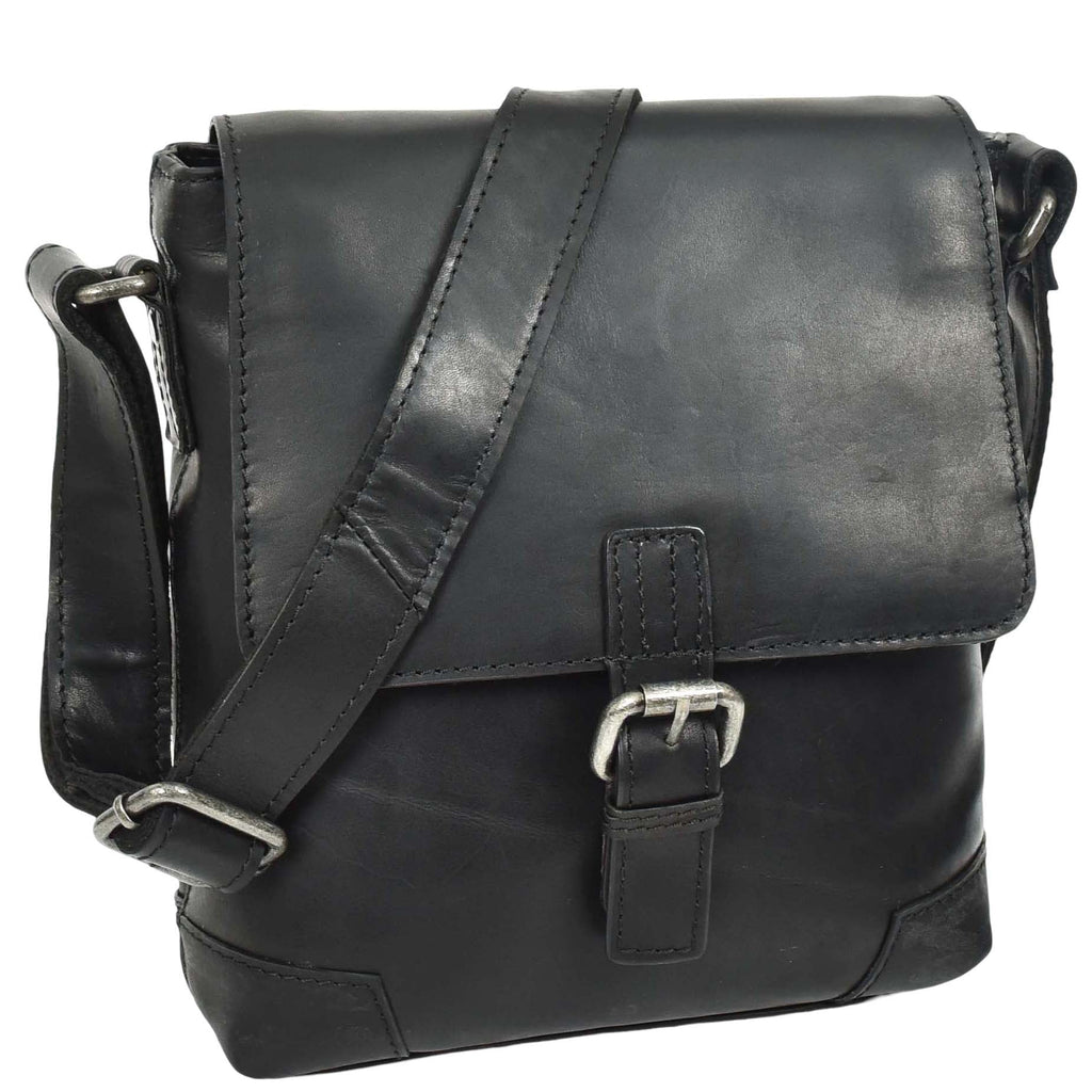 DR655 Men's Genuine Leather Cross Body Flight Bag Black 7