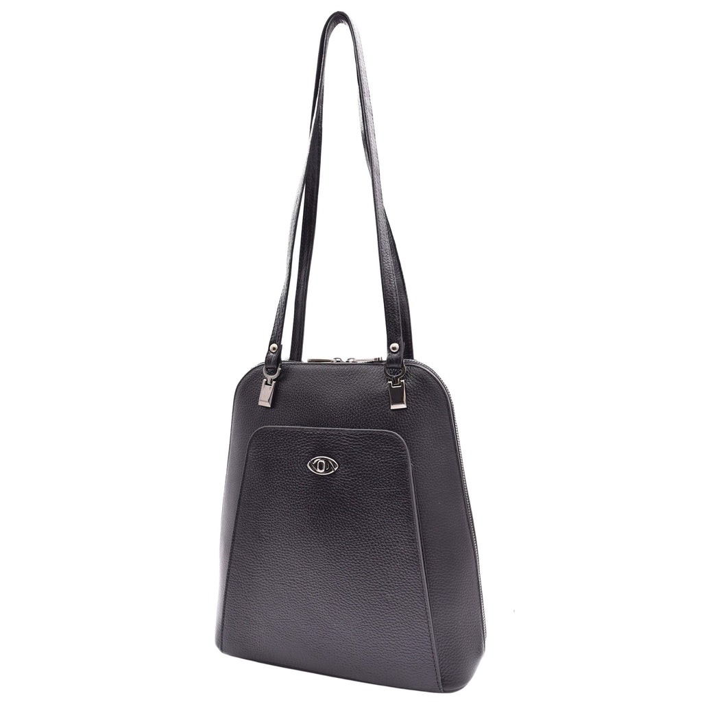 DR615 Women's Backpack Style Leather Shoulder Bag Black 8