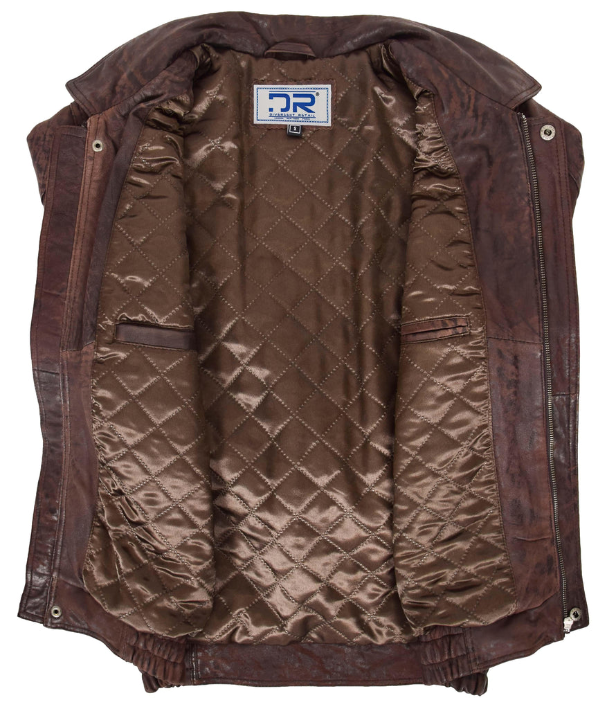 DR107 Men's Leather Classic Blouson Jacket Brown Nubuck 8