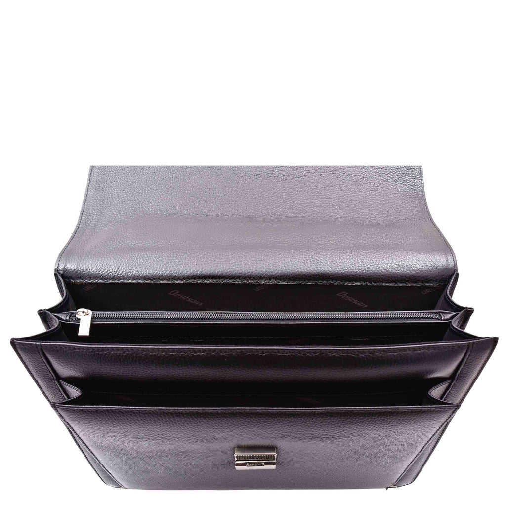 DR602 Men's Classic Leather Executive Briefcase Bag Black 8