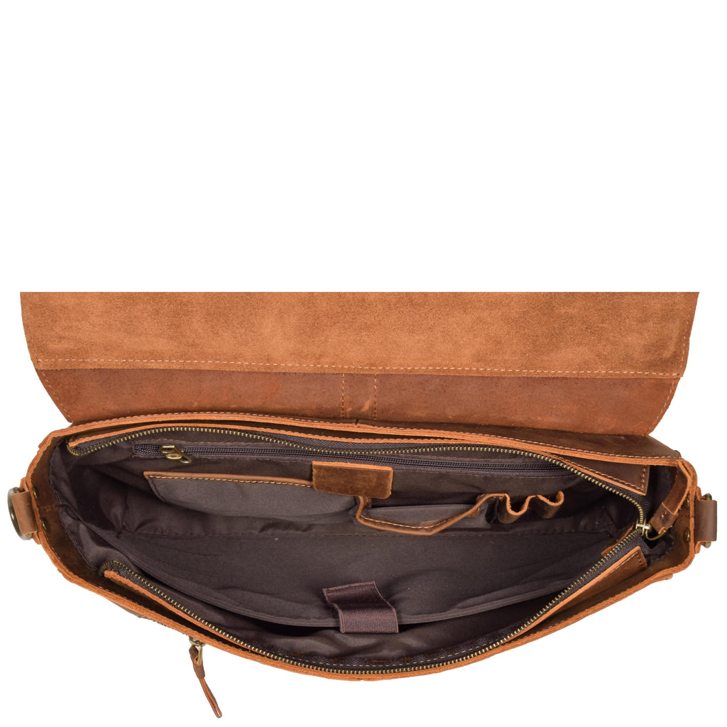 DR653 Men's Cross Body Bag Real Leather Vintage Briefcase Tan 8