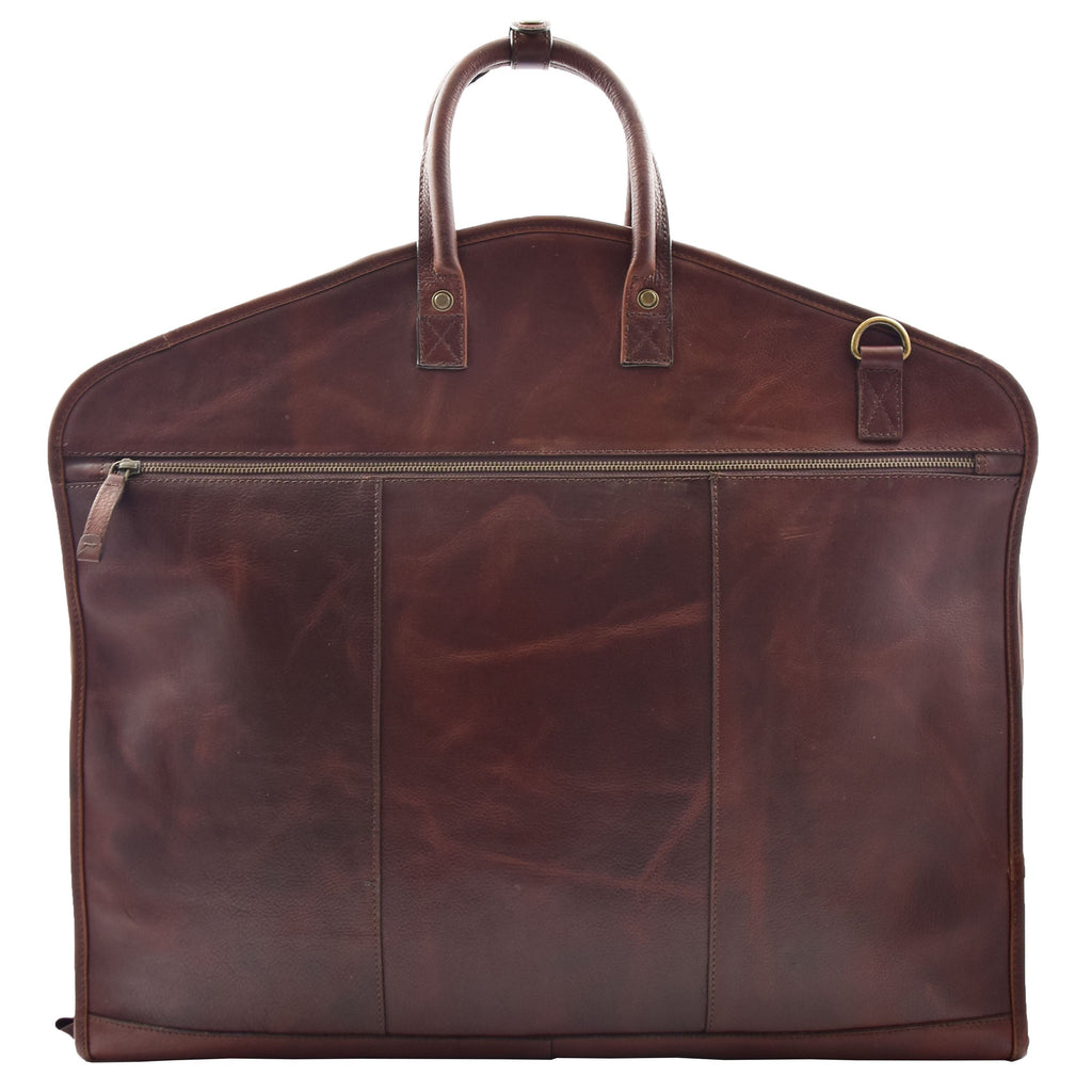 DR613 Genuine Leather Travel Suit Carrier Garment Bag Brown 8