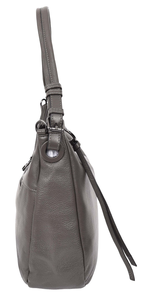 Ottawa Women's Genuine Leather Hobo Style Shoulder Handbag Grey-7