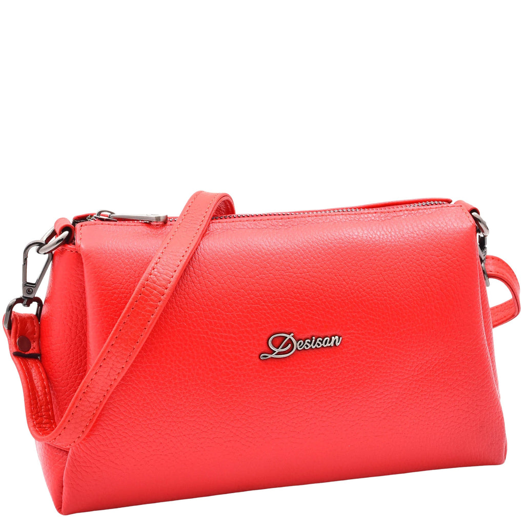 DR597 Women's Genuine Leather Small Zip Handbag Shoulder Bag Red 8