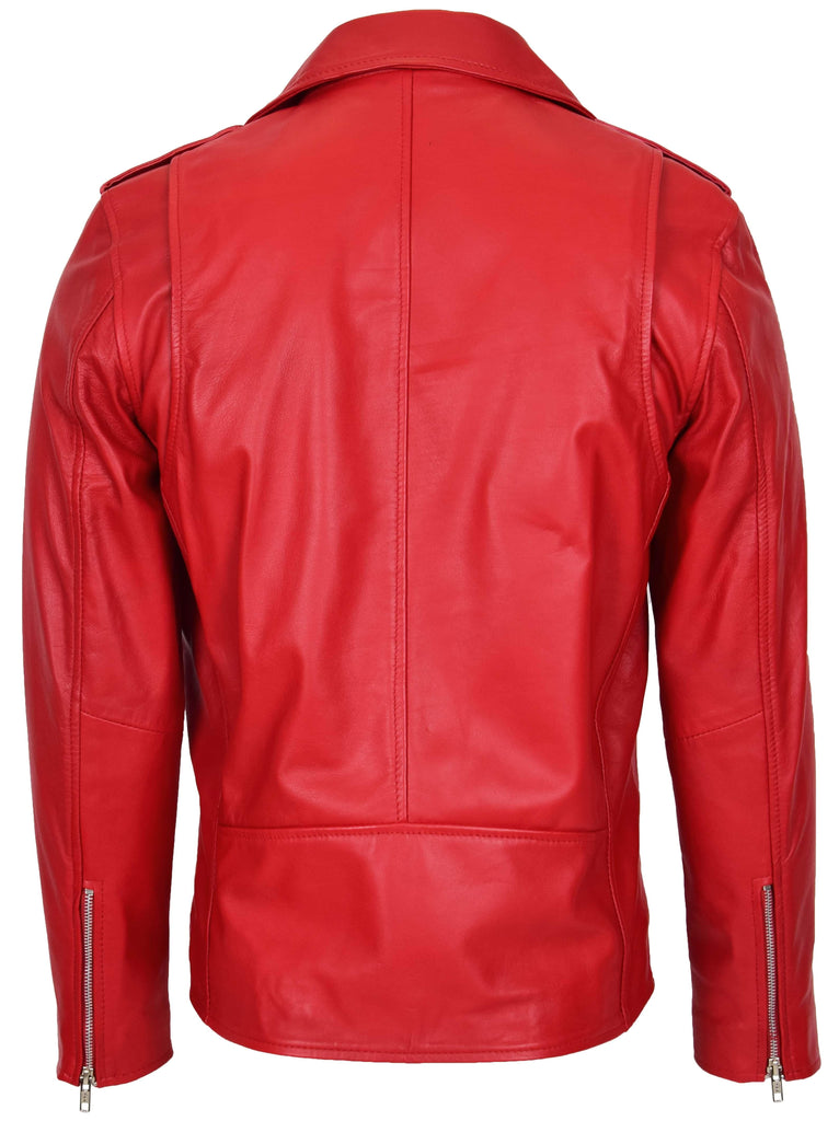 DR100 Men's Biker Real Leather Jacket Red 6