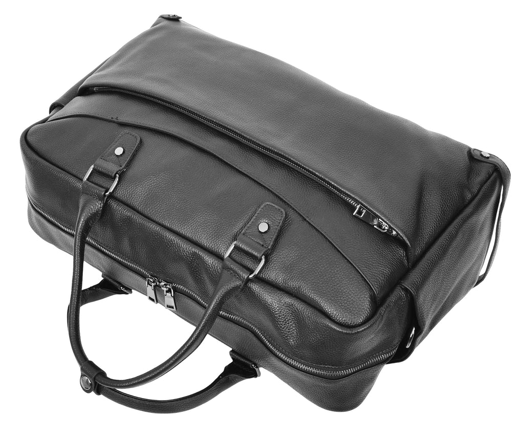 Kinsley Leather Classic Weekend Travel Large Holdall Bag Black-9