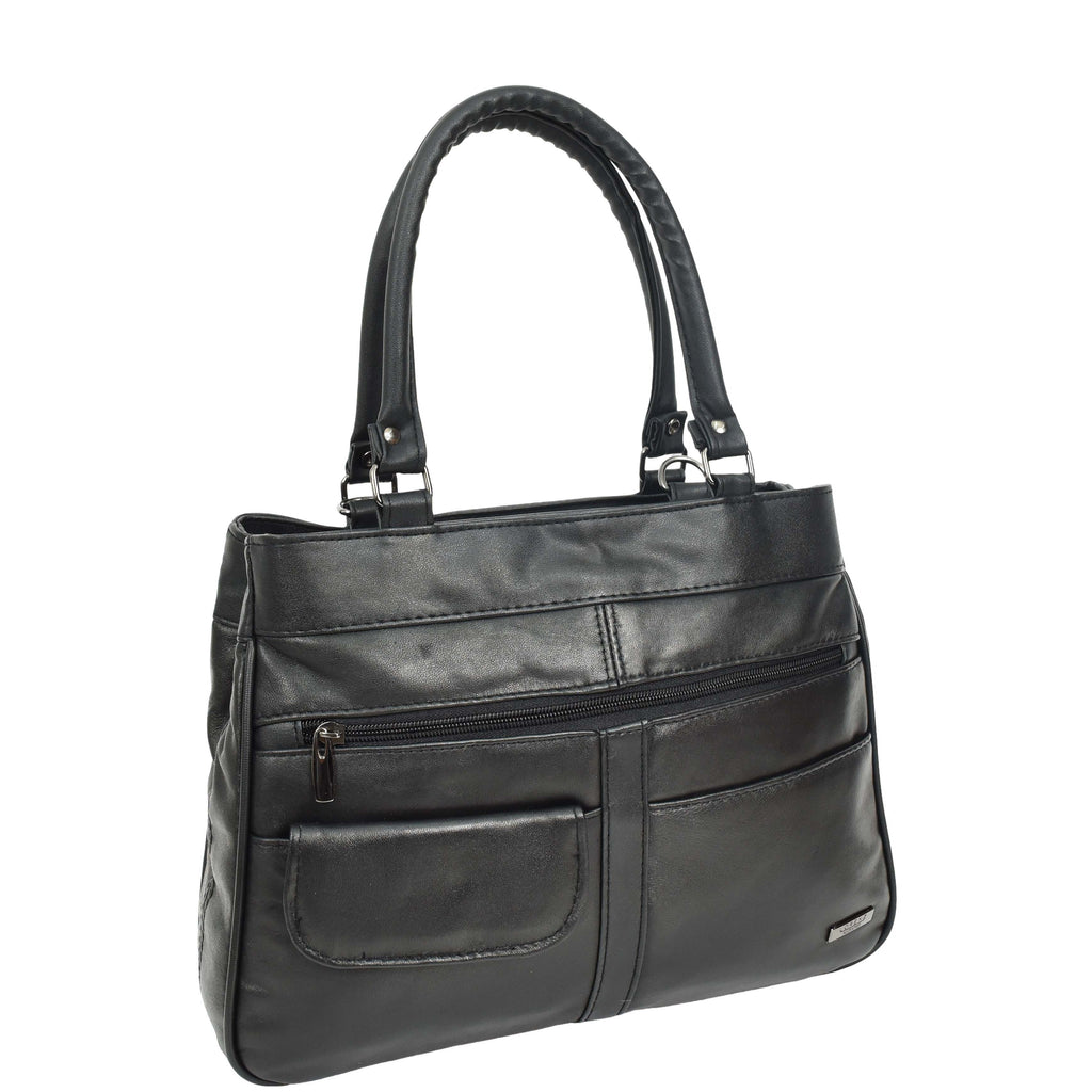 DR667 Women's Soft Genuine Leather Large Shoulder Bag Black 8