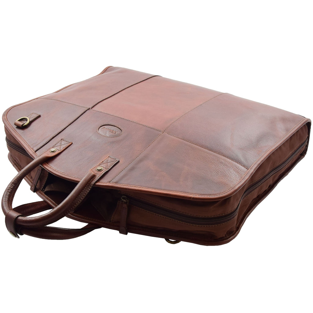 DR613 Genuine Leather Travel Suit Carrier Garment Bag Brown 9