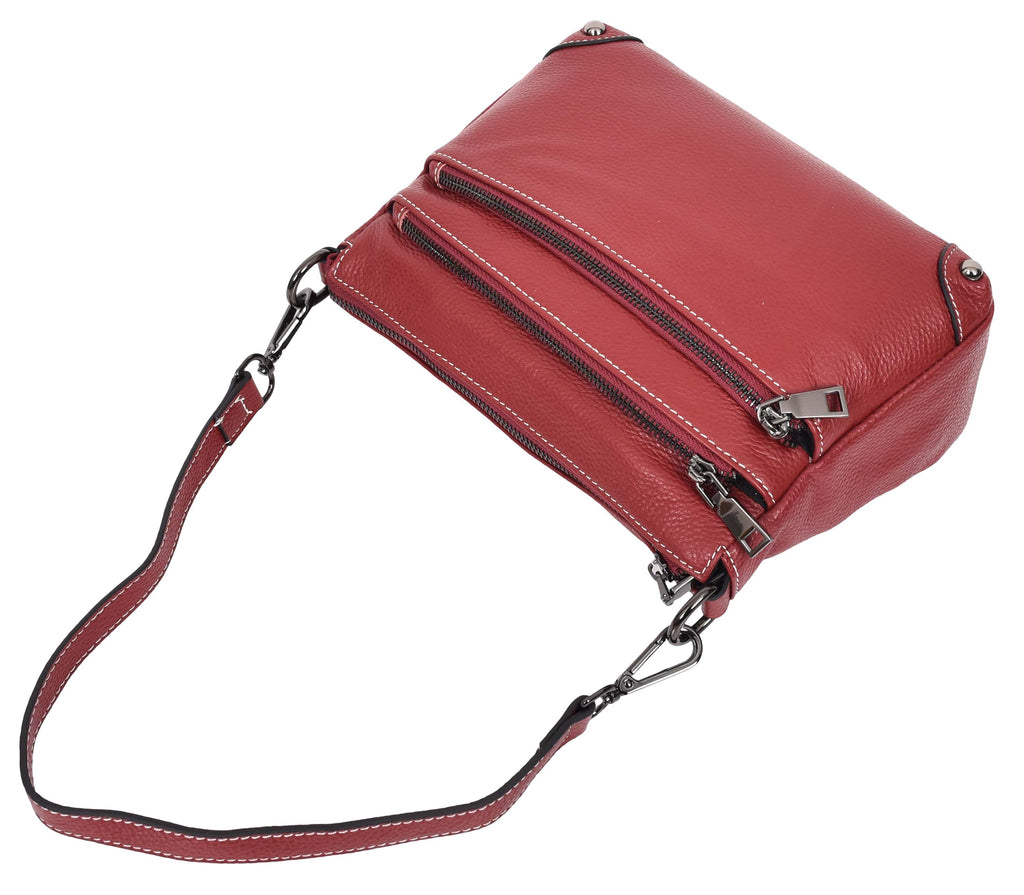 Adalynn Women's Real Leather Cross-Body Organiser Shoulder Bag Red-9