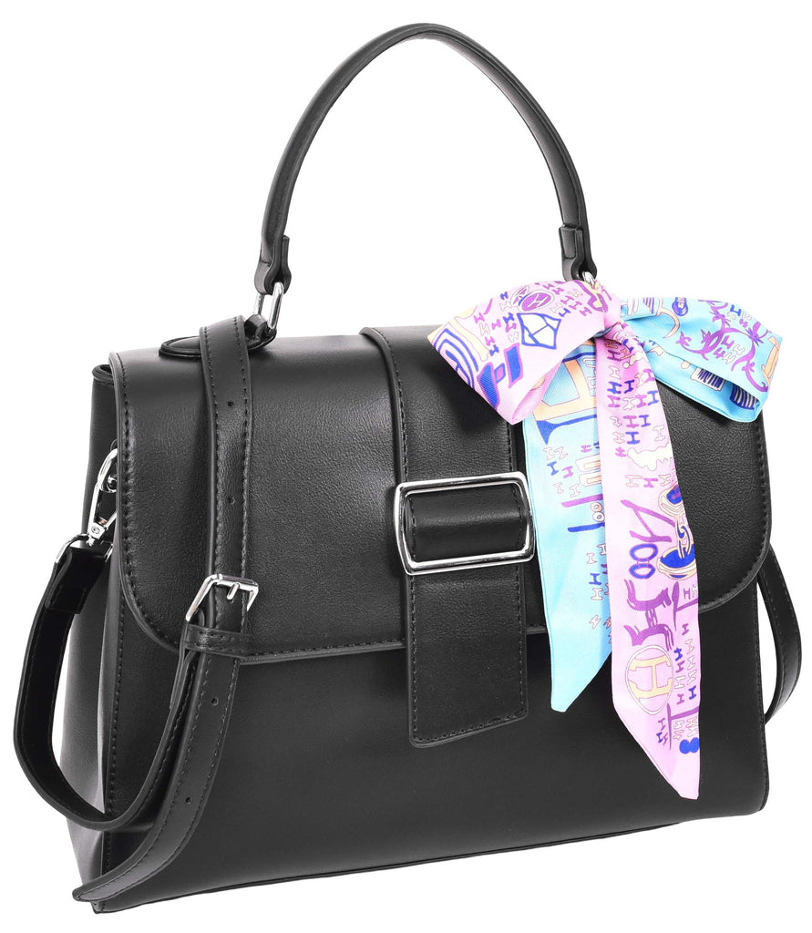 Brielle Women's Faux Leather Classic Satchel Style Handbag Black-7