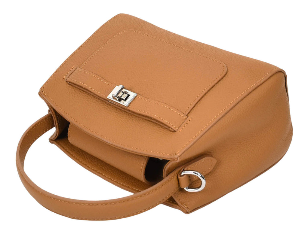 Halifax Women Small Leather Top Handle Shoulder Handbag Tan-9