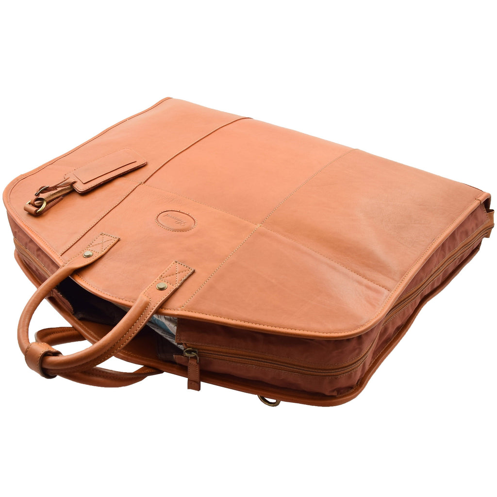 DR613 Genuine Leather Travel Suit Carrier Garment Bag Tan 9