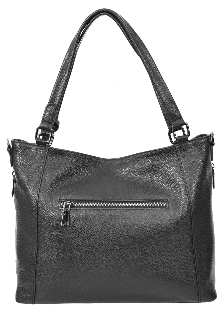 Abigail Women Leather Zip Opening Tote Shoulder Handbag Black-9