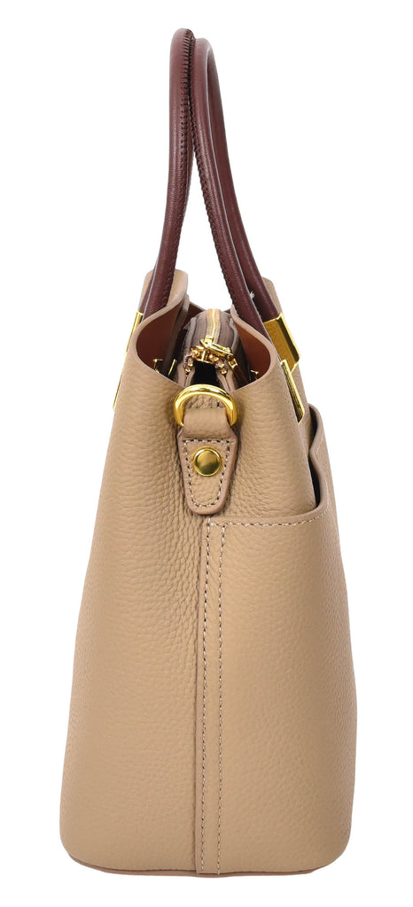 Winnipeg Women Leather Top Handle Shoulder Bag Beige-8