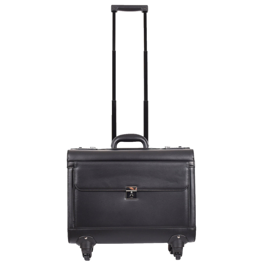 DR689 Leather Cabin Bag Four Wheel Carry on Pilot Case Black 12