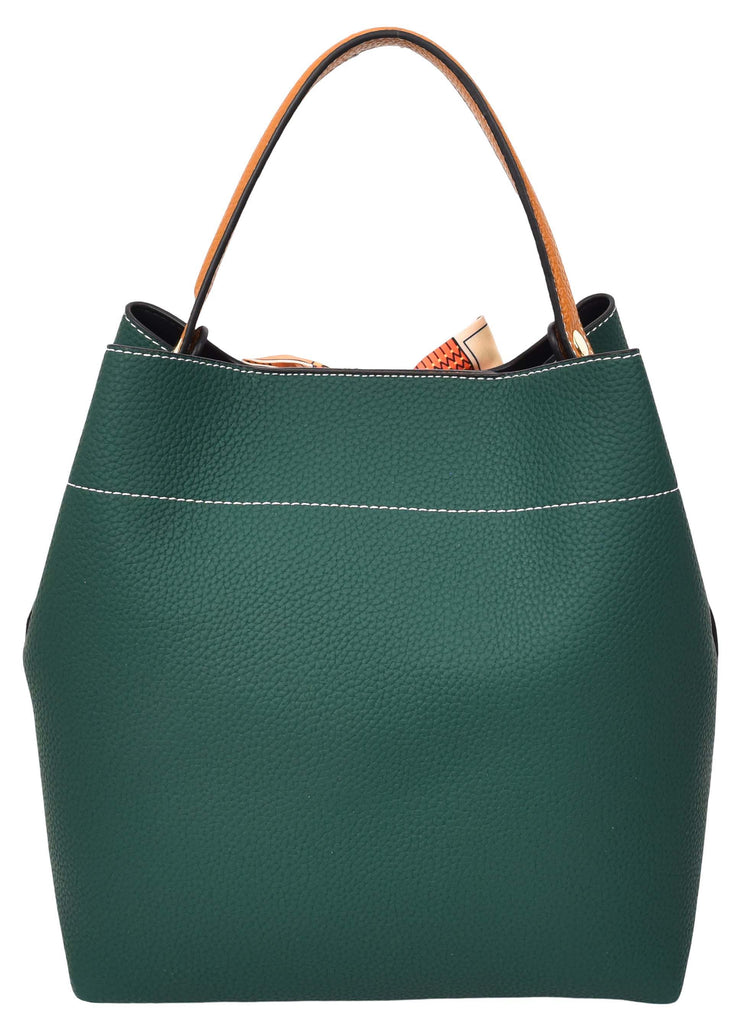 Adele  Women's Faux Leather Large Tote Cosmetics Shoulder Bag Green-9