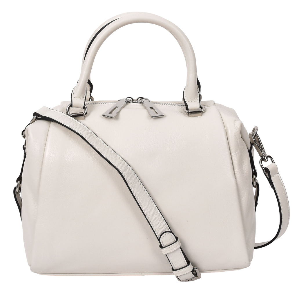 Edmonton Women Small Barrel Shape Leather Shoulder Handbag Ivory-10