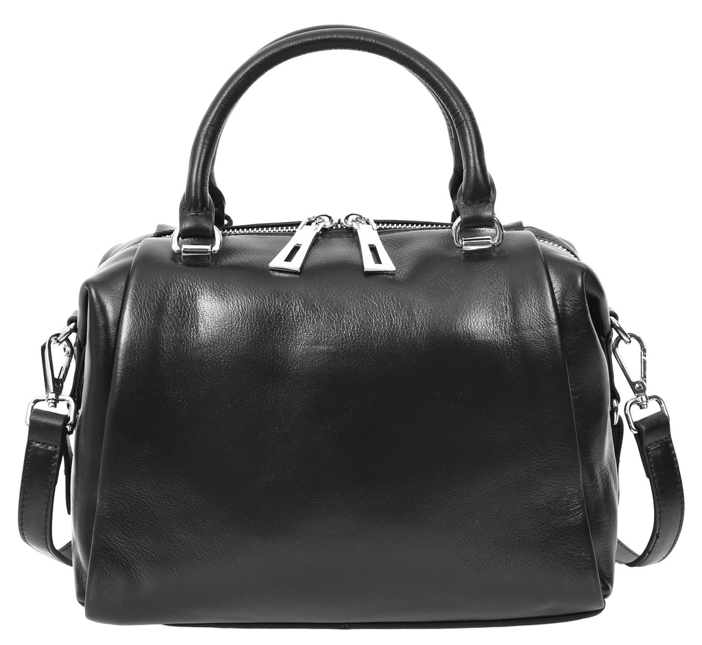 Edmonton Women Small Barrel Shape Leather Shoulder Handbag Black-11