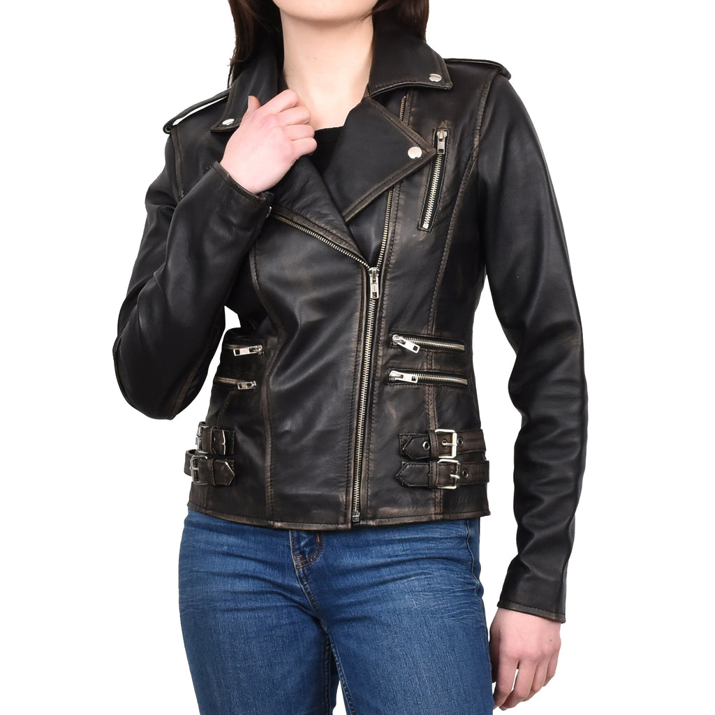 Women’s Trendy Biker Genuine Leather Jacket Rub Off Revolve 1