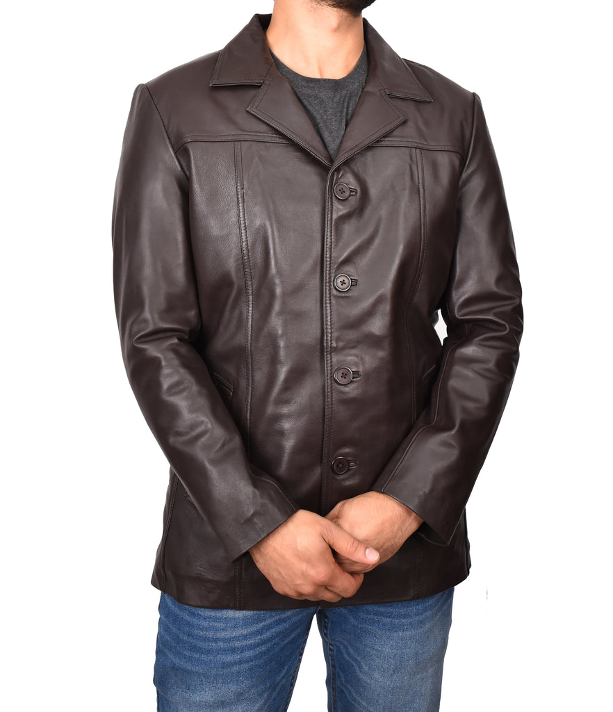 DR112 Men's Leather Classic Reefer Jacket Brown 7