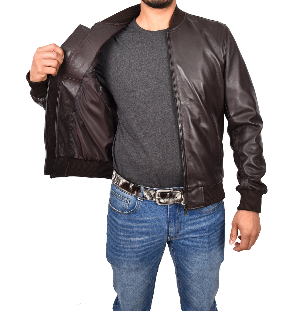 DR177 Men's Leather Bomber Jacket Brown 9