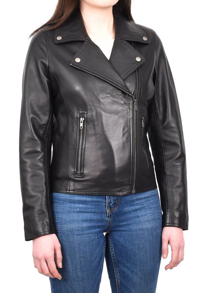 DR216 Women's Casual Smart Biker Leather Jacket Black 7