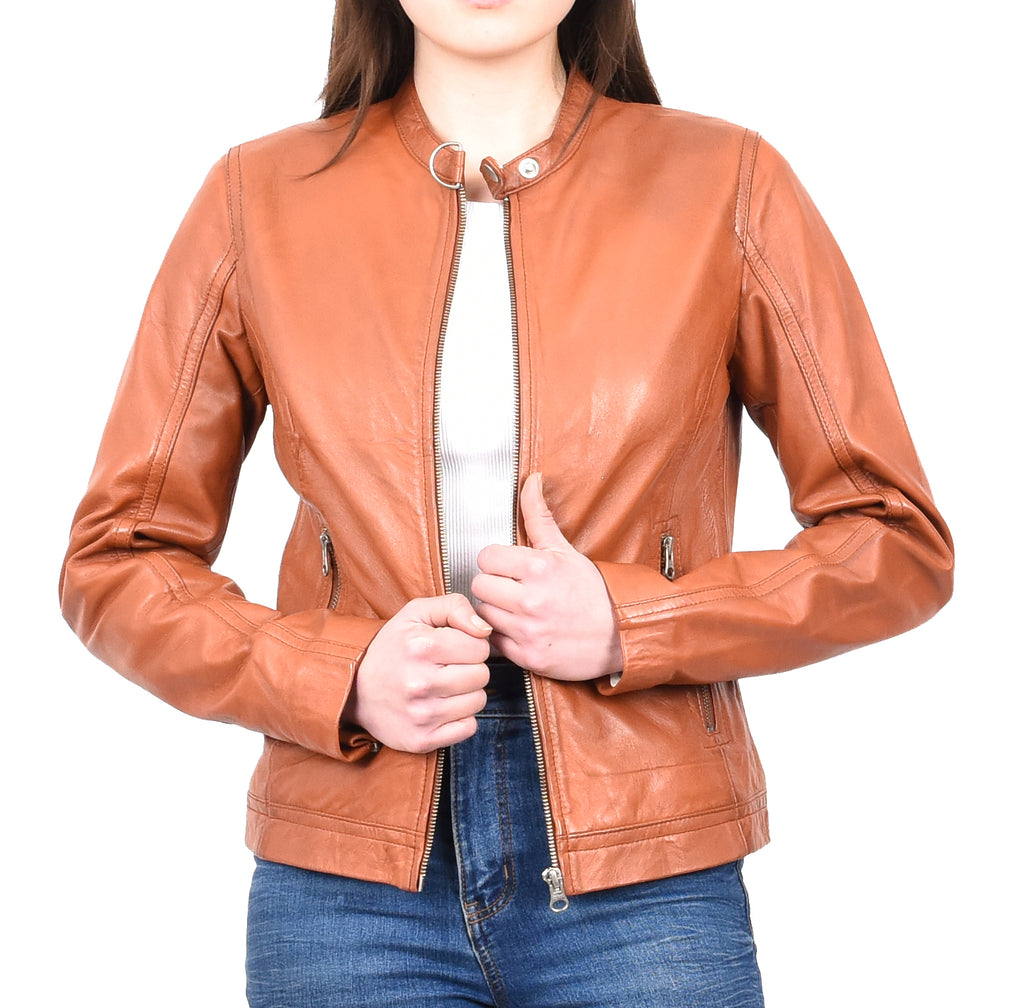 DR247 Women's Soft Leather Biker Style Jacket Timber 8