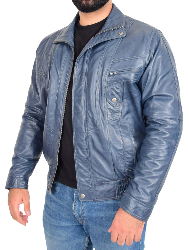 Men's Leather Nubuck Classic Sky Blue Jacket 3