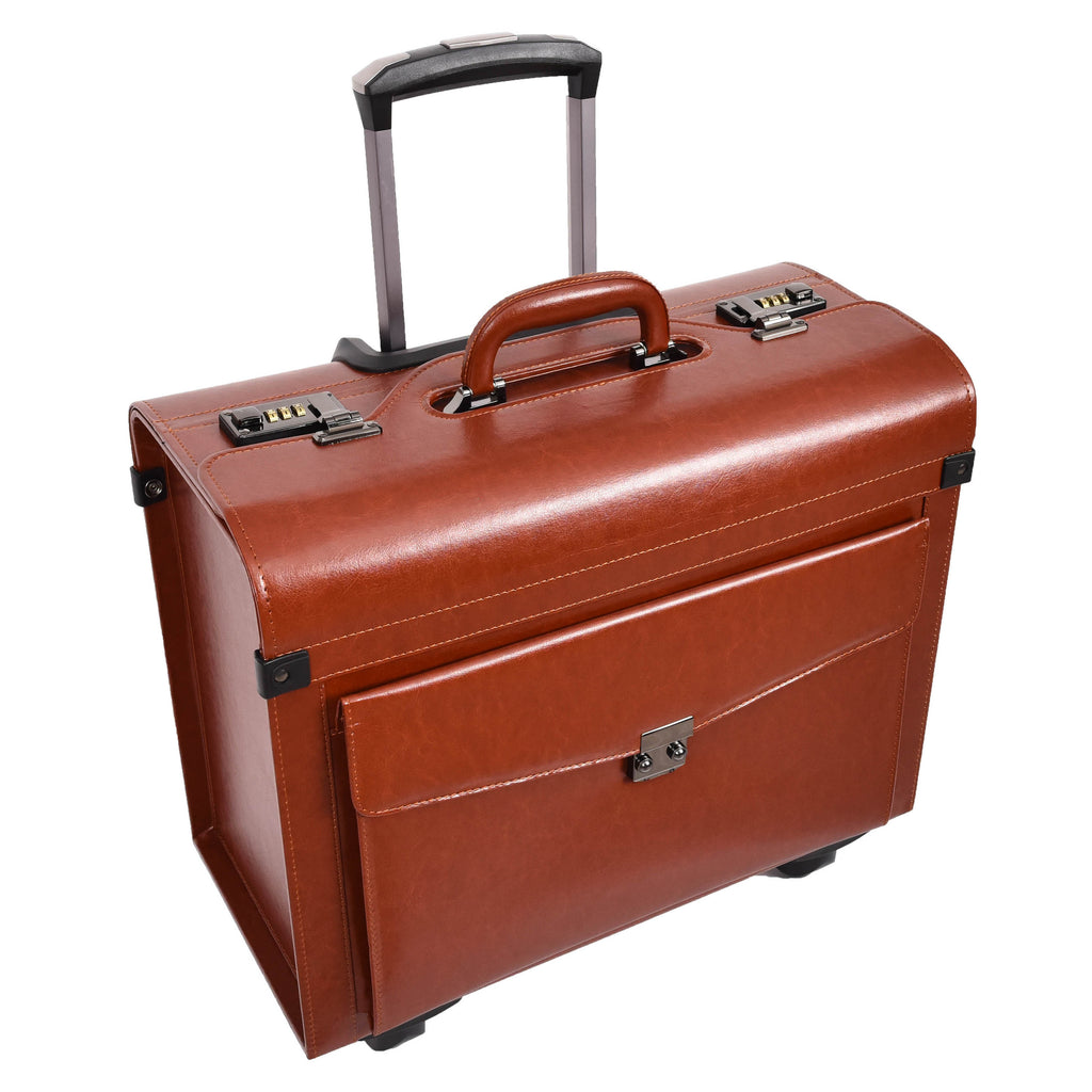 DR695 Four Wheel Pilot Case Faux Leather Cabin Bag Tan-10