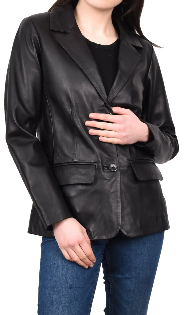 DR230 Women's Classic Blazer Leather Jacket Black 9