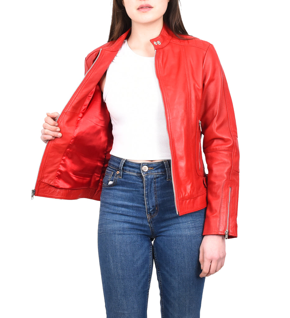 DR234 Women's Fitted Smart Leather Jacket Red 12