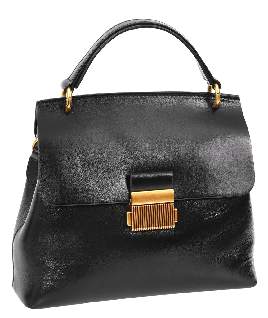 LUCENA Women's Small Real Leather Shoulder Handbag Black-7