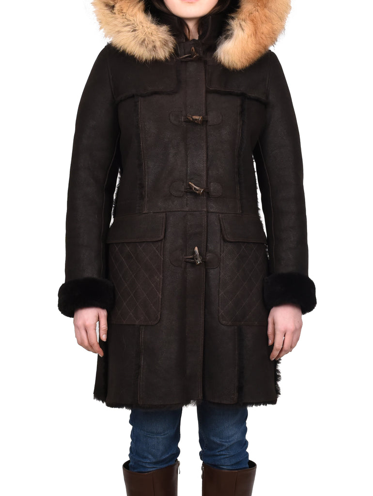 DR249 Women's Sheepskin Italian Classic Look Leather Coat Brown