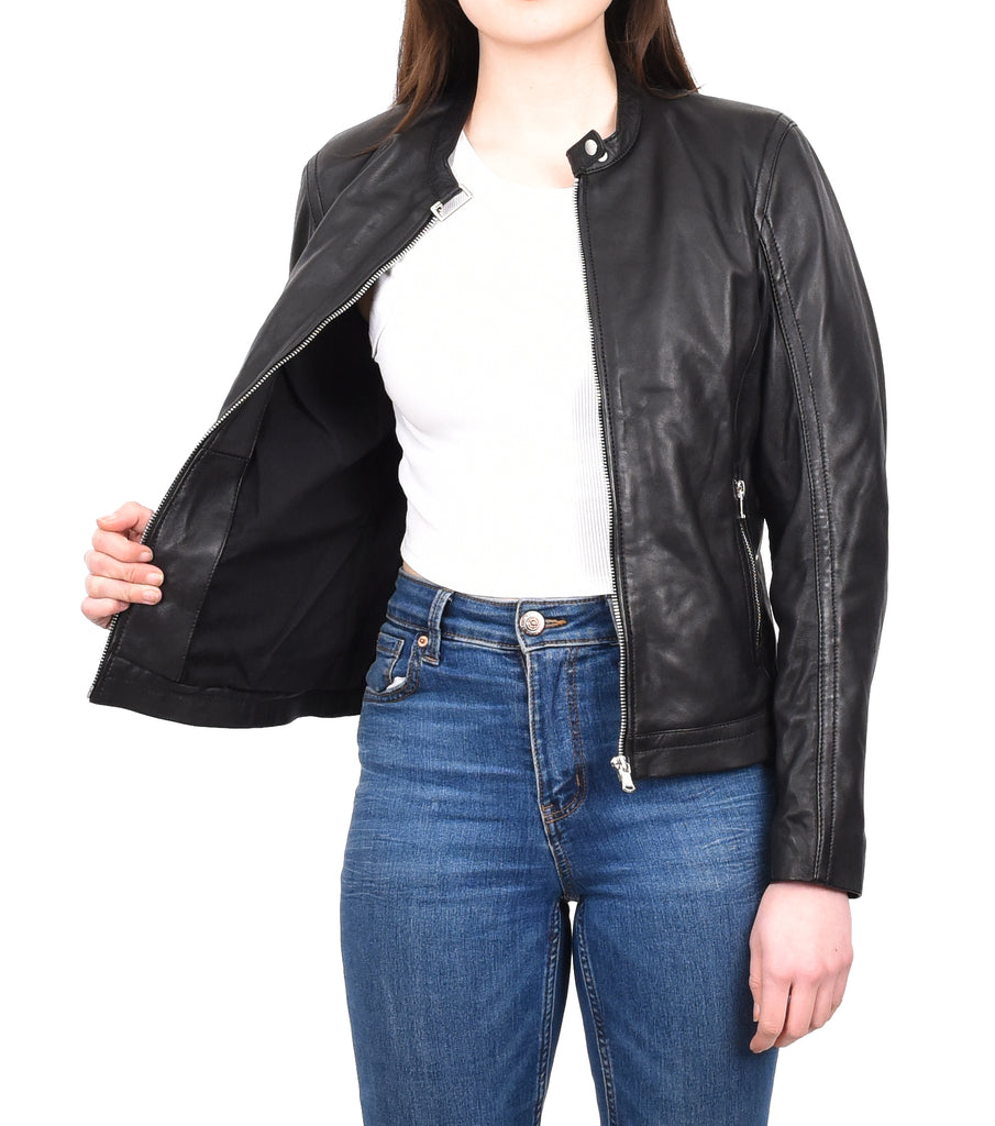 DR247 Women's Soft Leather Biker Style Jacket Black 10