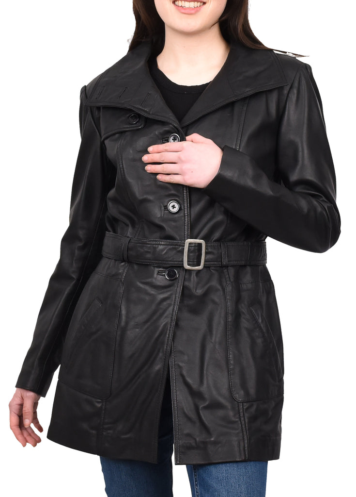 DR219 Women's Smart Winter Leather Coat Black 8