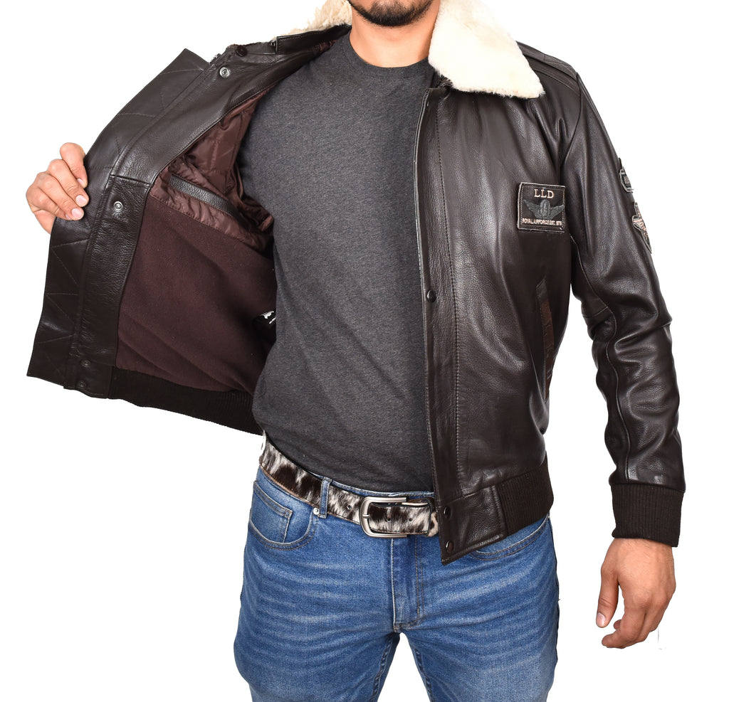 DR106 Men's Classic Leather Bomber Jacket Brown 8