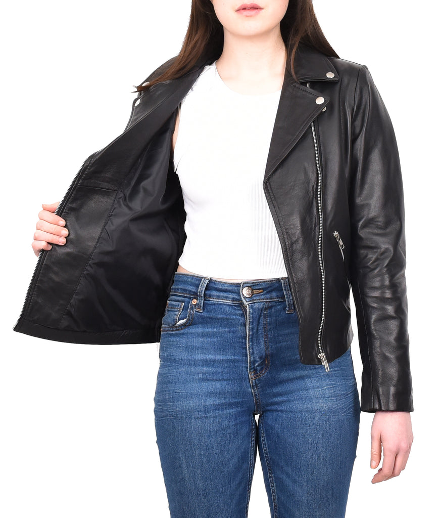 DR268 Women's Biker Leather Jacket Black 11