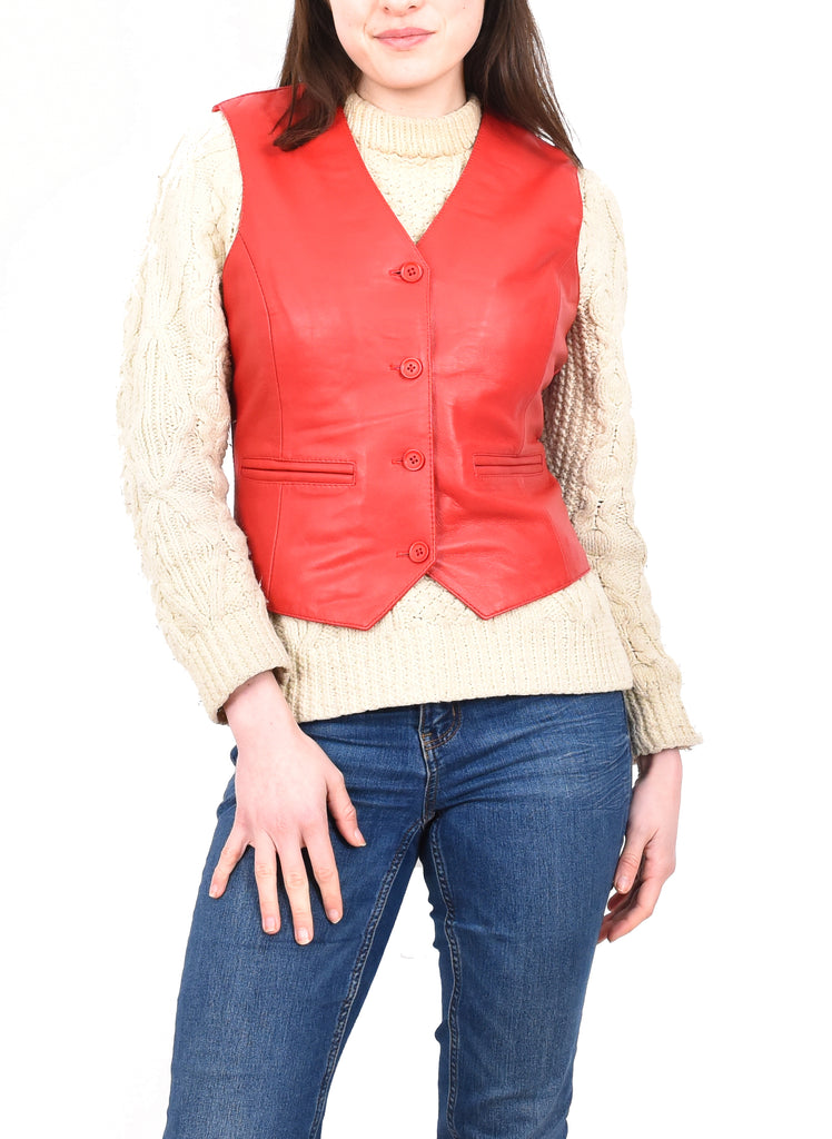 DR212 Women's Classic Leather Waistcoat Red 9