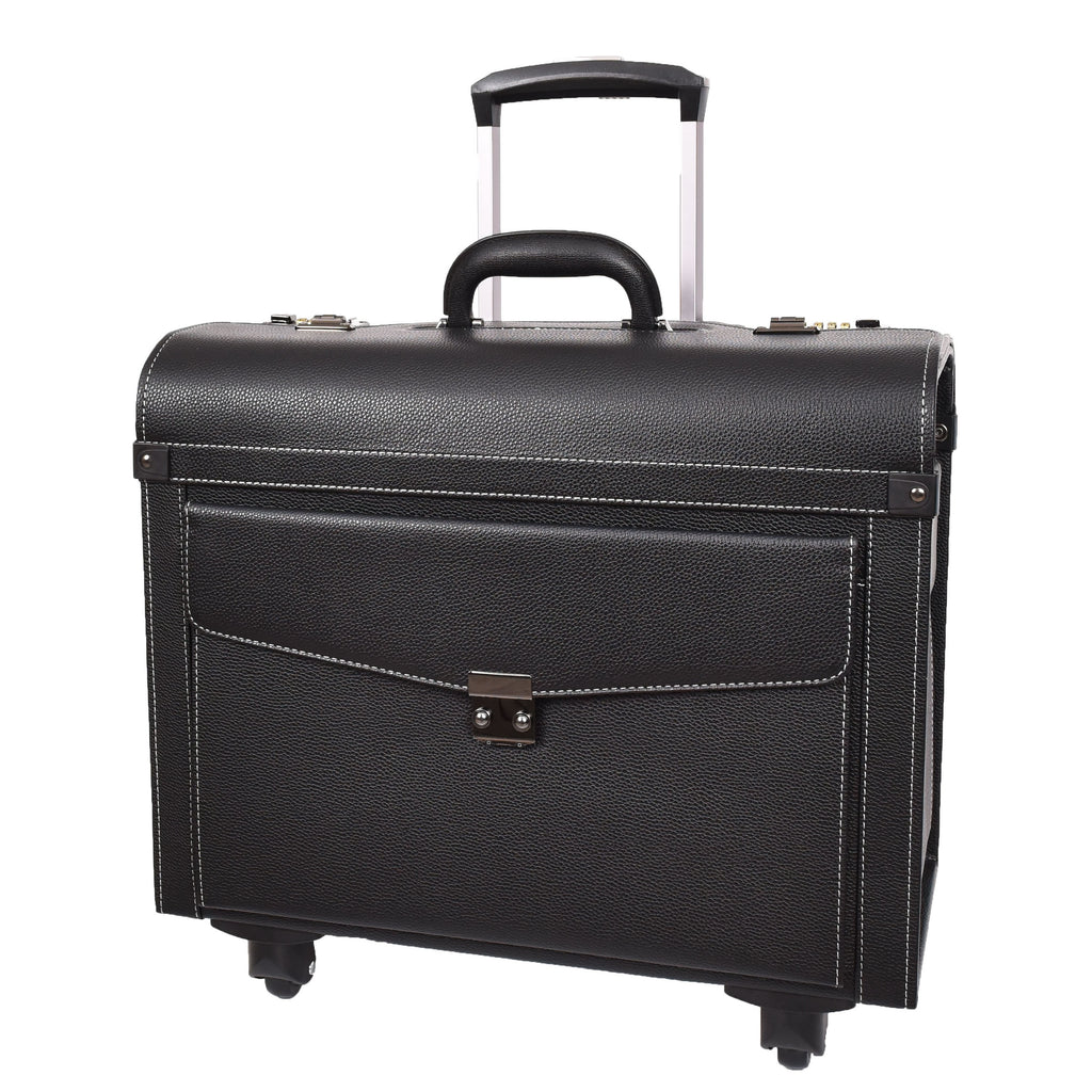 DR695 Four Wheel Pilot Case Faux Leather Cabin Bag Black-10