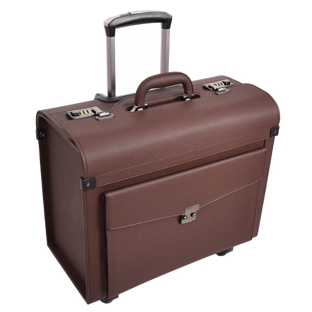 DR695 Four Wheel Pilot Case Faux Leather Cabin Bag Brown-9